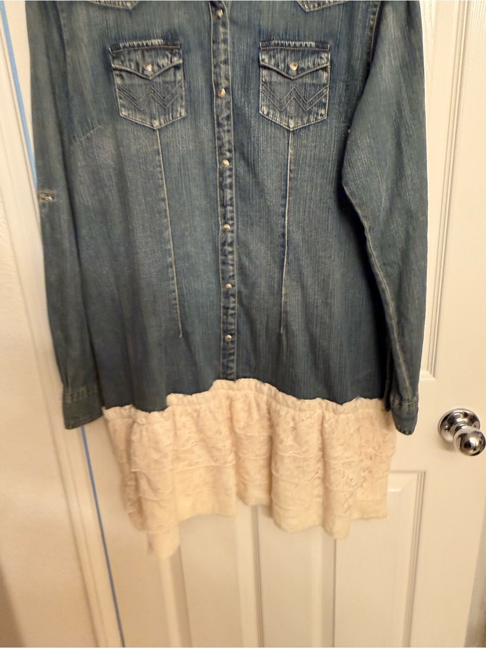Wrangler Jean Dress trimmed with Cream colored lace bottom - Picture 3 of 11